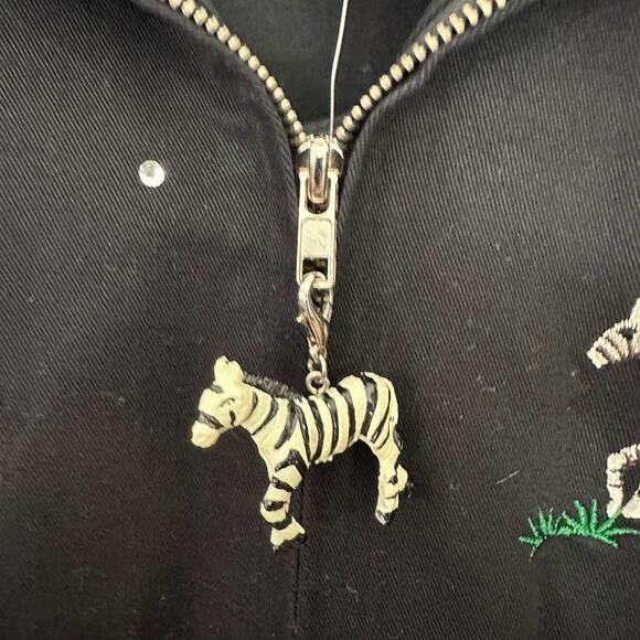 The Quacker Factory Jacket Womens L Black Zebra Giraffe Monkey Safari Palm Trees - Picture 4 of 9